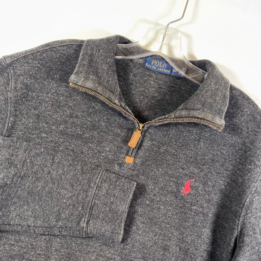 Polo Ralph Lauren Mens Gray 1/4 Zip Cotton Pullover Sweater S Red Pony Logo